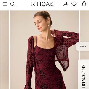 RIHOAS Deep Red Dress with Black Floral Design